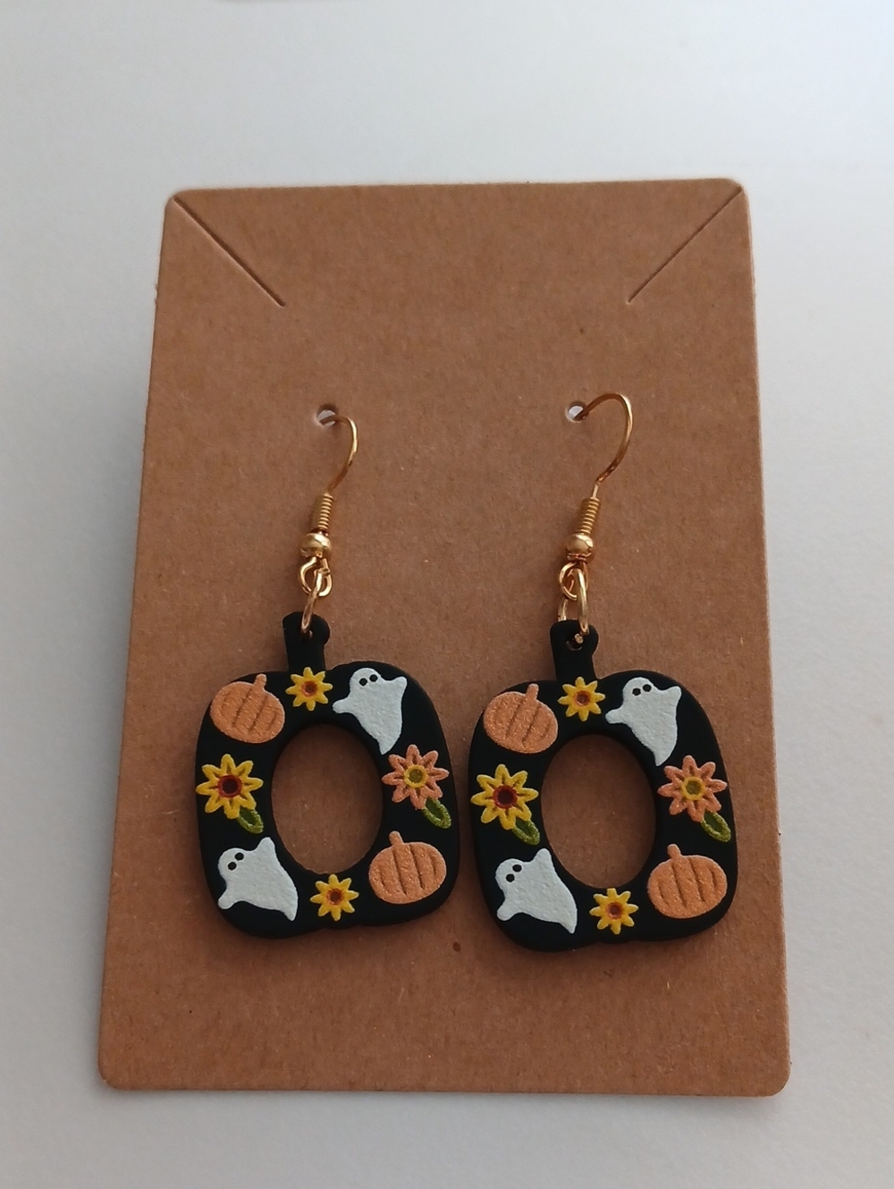 Handmade Black Halloween Pumpkin & Ghost Earrings